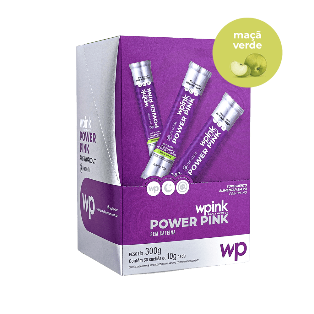 power pink sem cafeína de maçã verde - pré-treino - 300g - wp