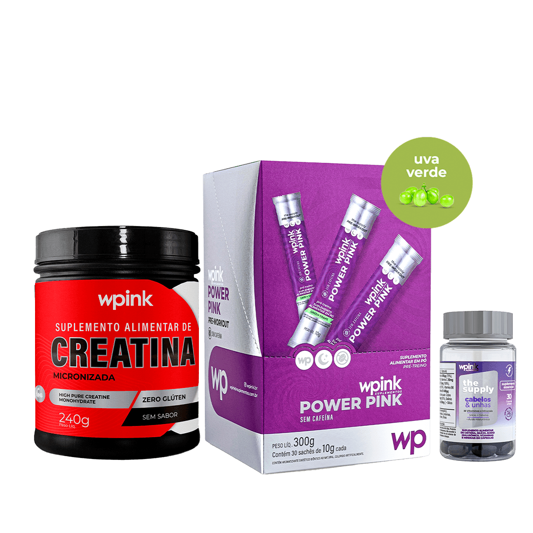 power pink sem cafeina uva verde + creatina sem sabor + cabelos e unhas - wp