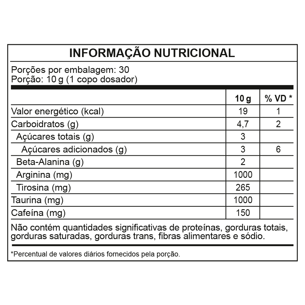 Tabela nutricional de super power pink de melão ice - pré-treino - 300g - wp